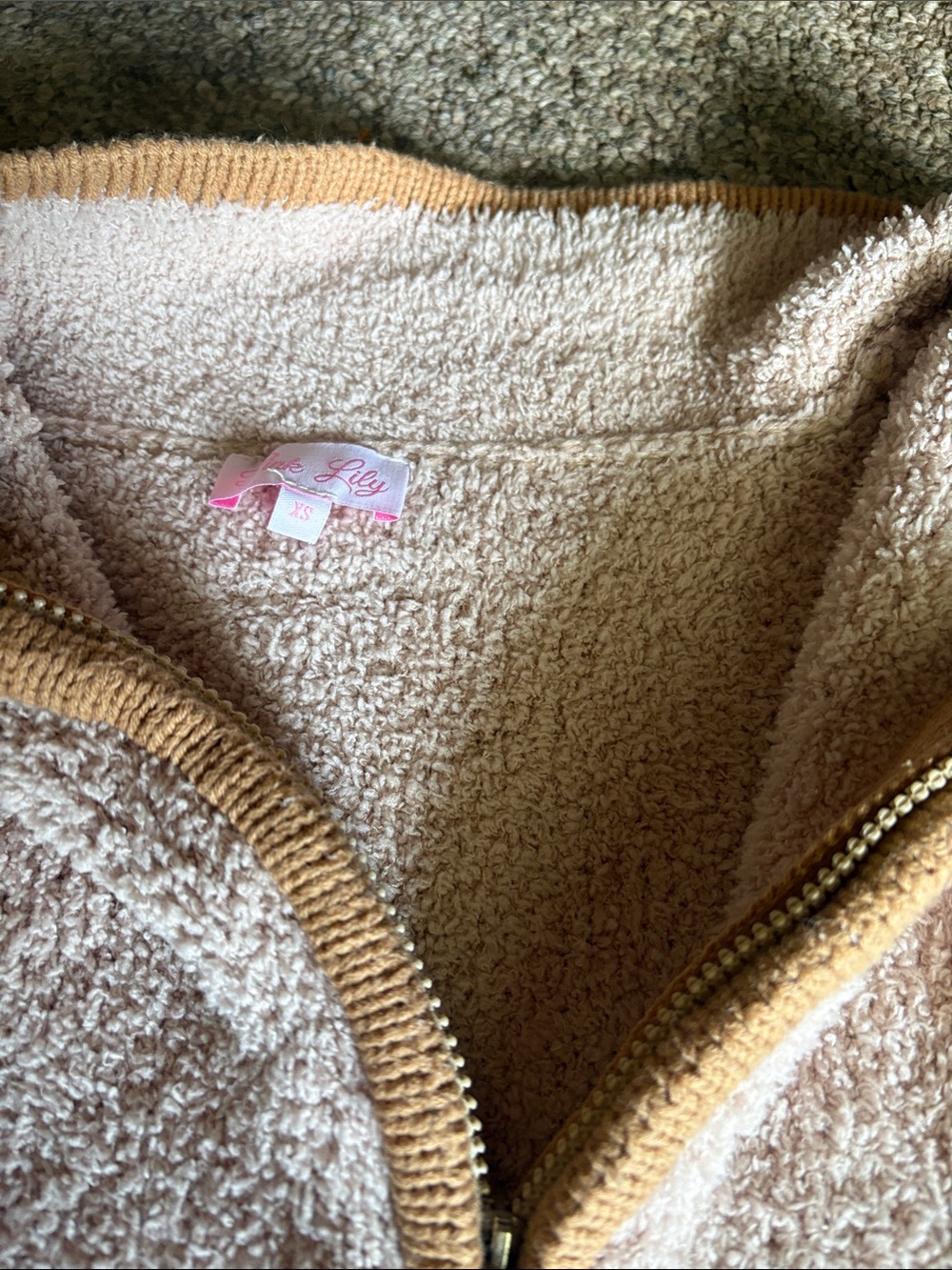 Pink Lily Cream Pullover Sweater with Tan Trim - Picture 2 of 3